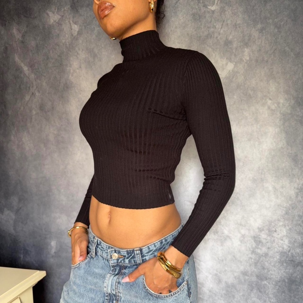 Black Zara mock turtle neck long sleeve top